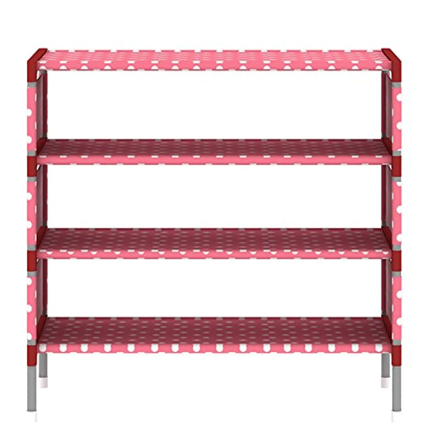 FKUO Shoes Shelf Easy Assembled Non-Woven 4 Tier Shoe Rack Shelf Storage Organizer Stand Holder Keep Room Neat Door Space Saving (Pink, 57.5 x 26 x 64cm)