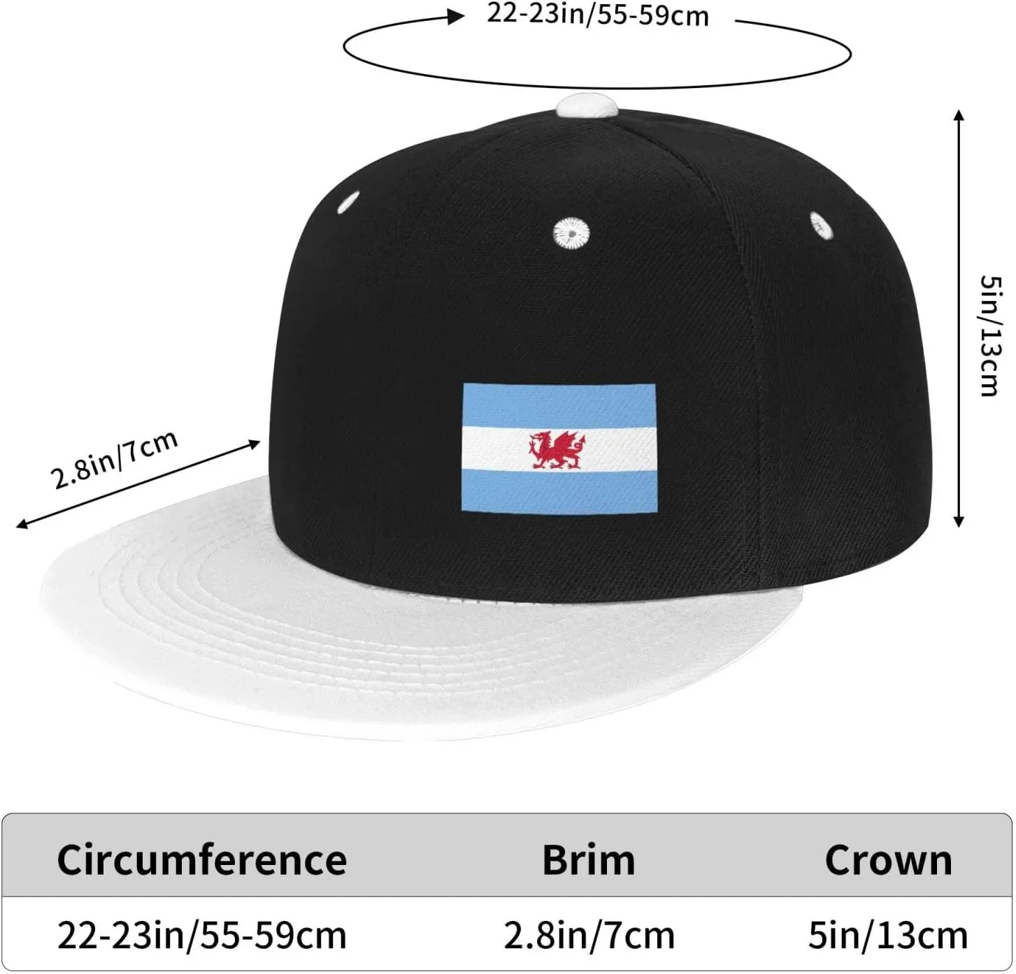 Flag of The Welsh Colony in Patagonia Snapback Hats for Men Women Hat Baseball Cap Flat Bill Visor White Hat