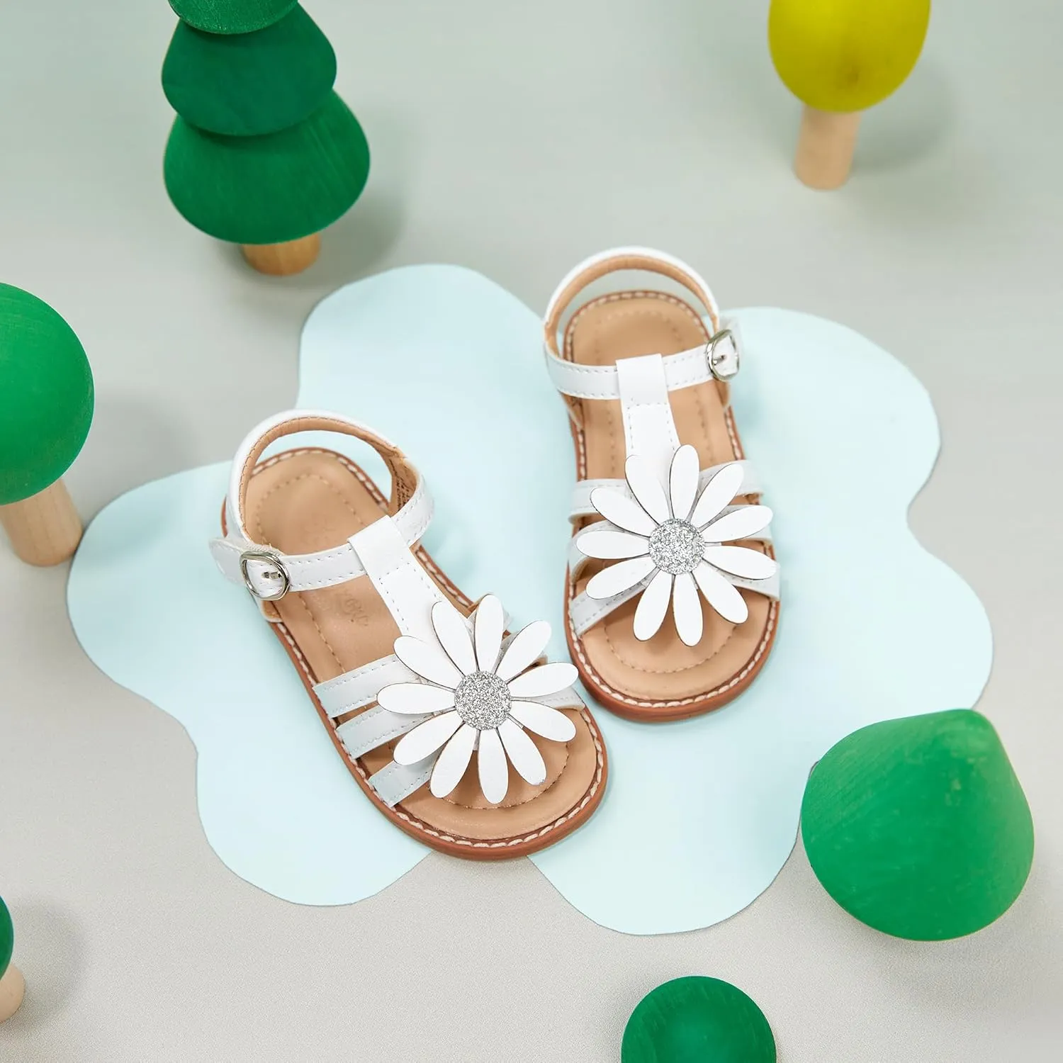 Flaryzone Toddler Little Girls Glitter Flower Open-Toe Flat Dress Sandals Summer Shoes