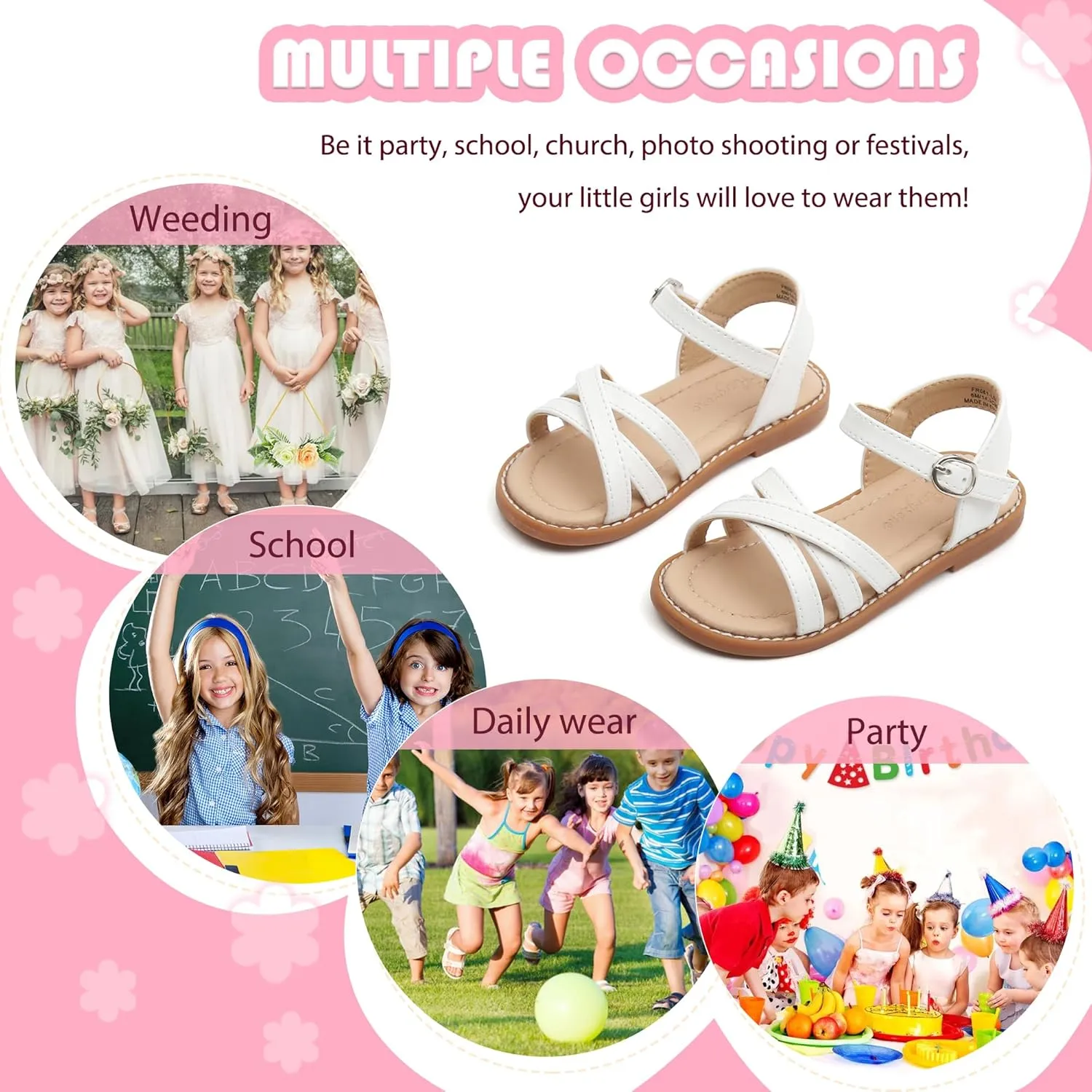 Flaryzone Toddler Little Girls Glitter Flower Open-Toe Flat Dress Sandals Summer Shoes