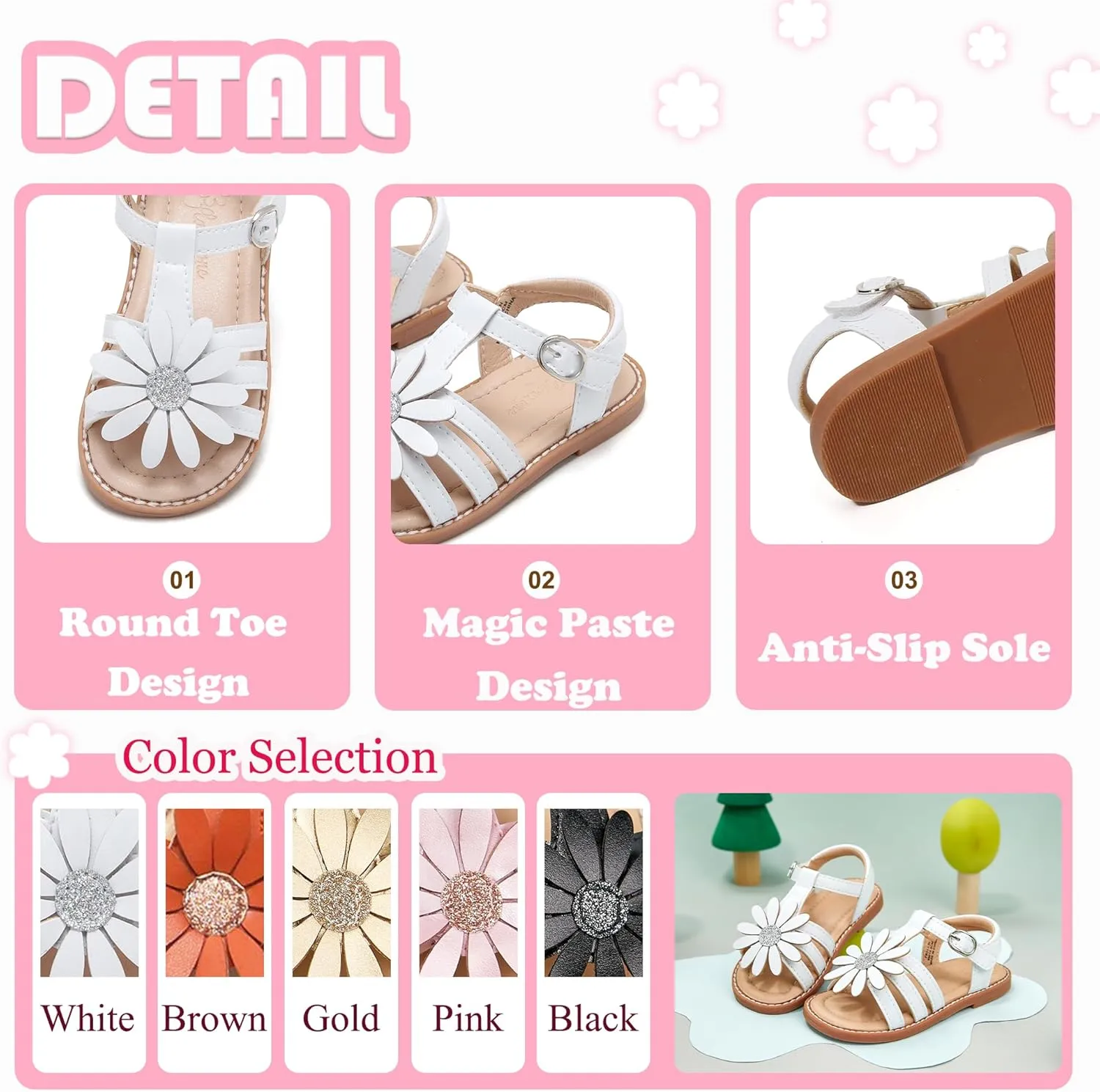 Flaryzone Toddler Little Girls Glitter Flower Open-Toe Flat Dress Sandals Summer Shoes