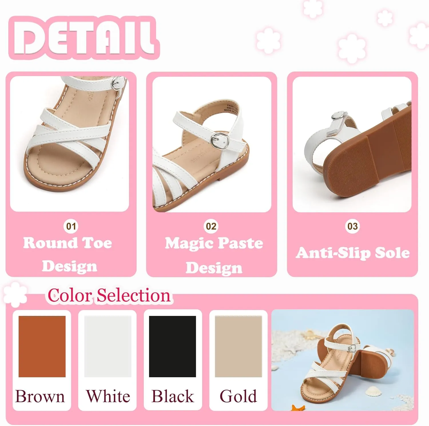 Flaryzone Toddler Little Girls Glitter Flower Open-Toe Flat Dress Sandals Summer Shoes