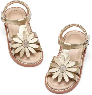 Flaryzone Toddler Little Girls Glitter Flower Open-Toe Flat Dress Sandals Summer Shoes