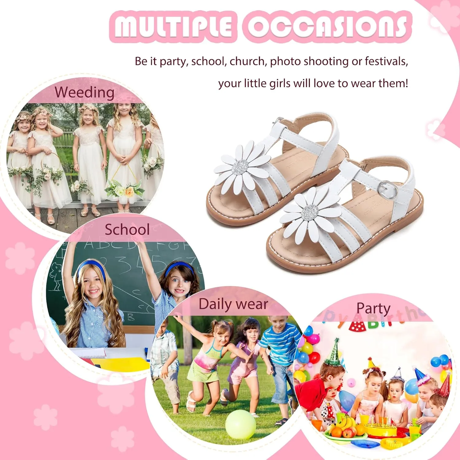 Flaryzone Toddler Little Girls Glitter Flower Open-Toe Flat Dress Sandals Summer Shoes