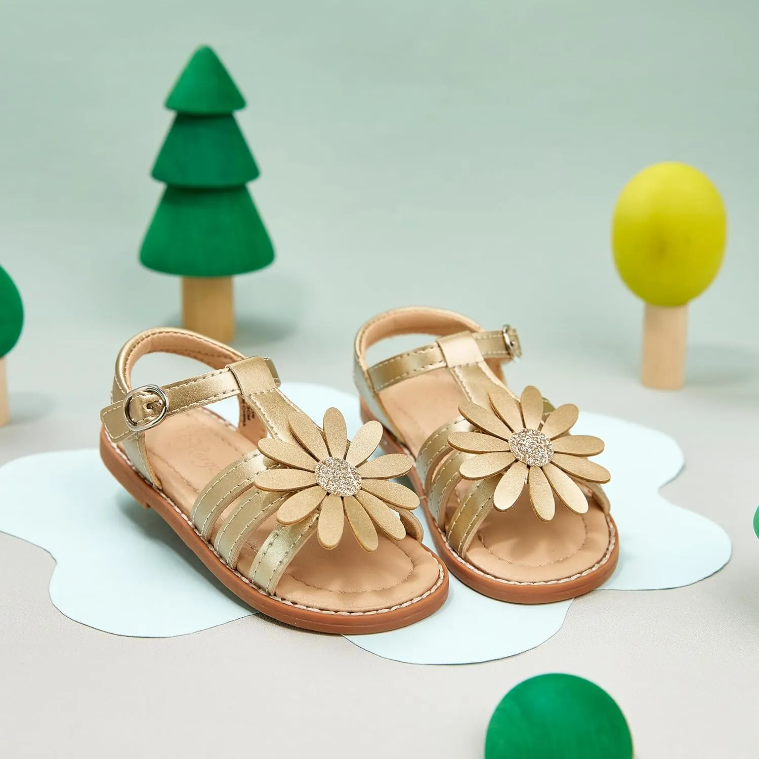 Flaryzone Toddler Little Girls Glitter Flower Open-Toe Flat Dress Sandals Summer Shoes