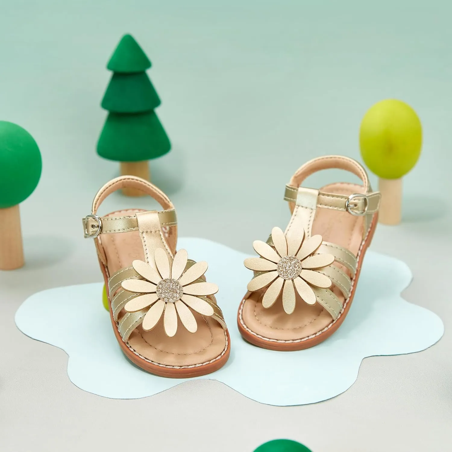 Flaryzone Toddler Little Girls Glitter Flower Open-Toe Flat Dress Sandals Summer Shoes
