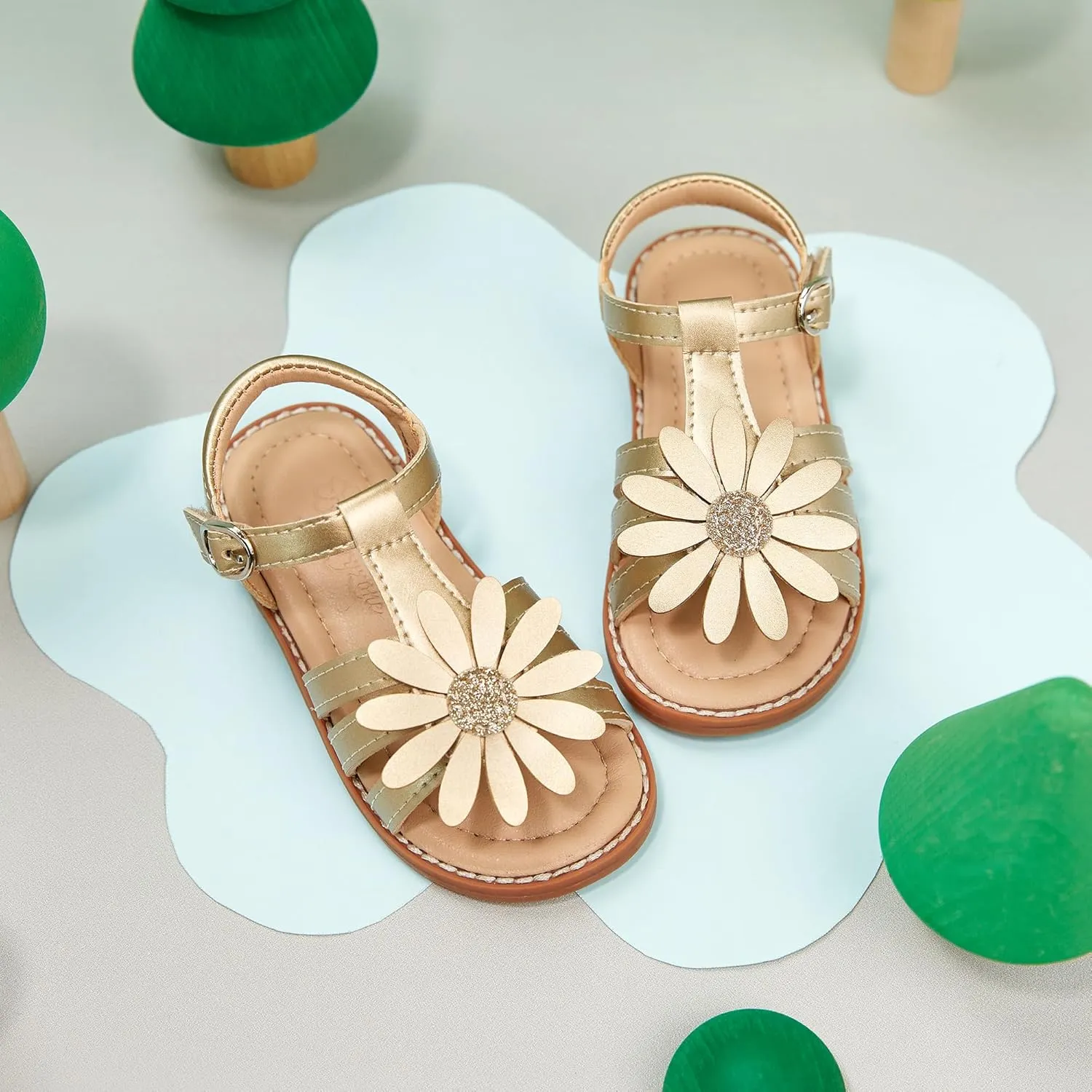 Flaryzone Toddler Little Girls Glitter Flower Open-Toe Flat Dress Sandals Summer Shoes