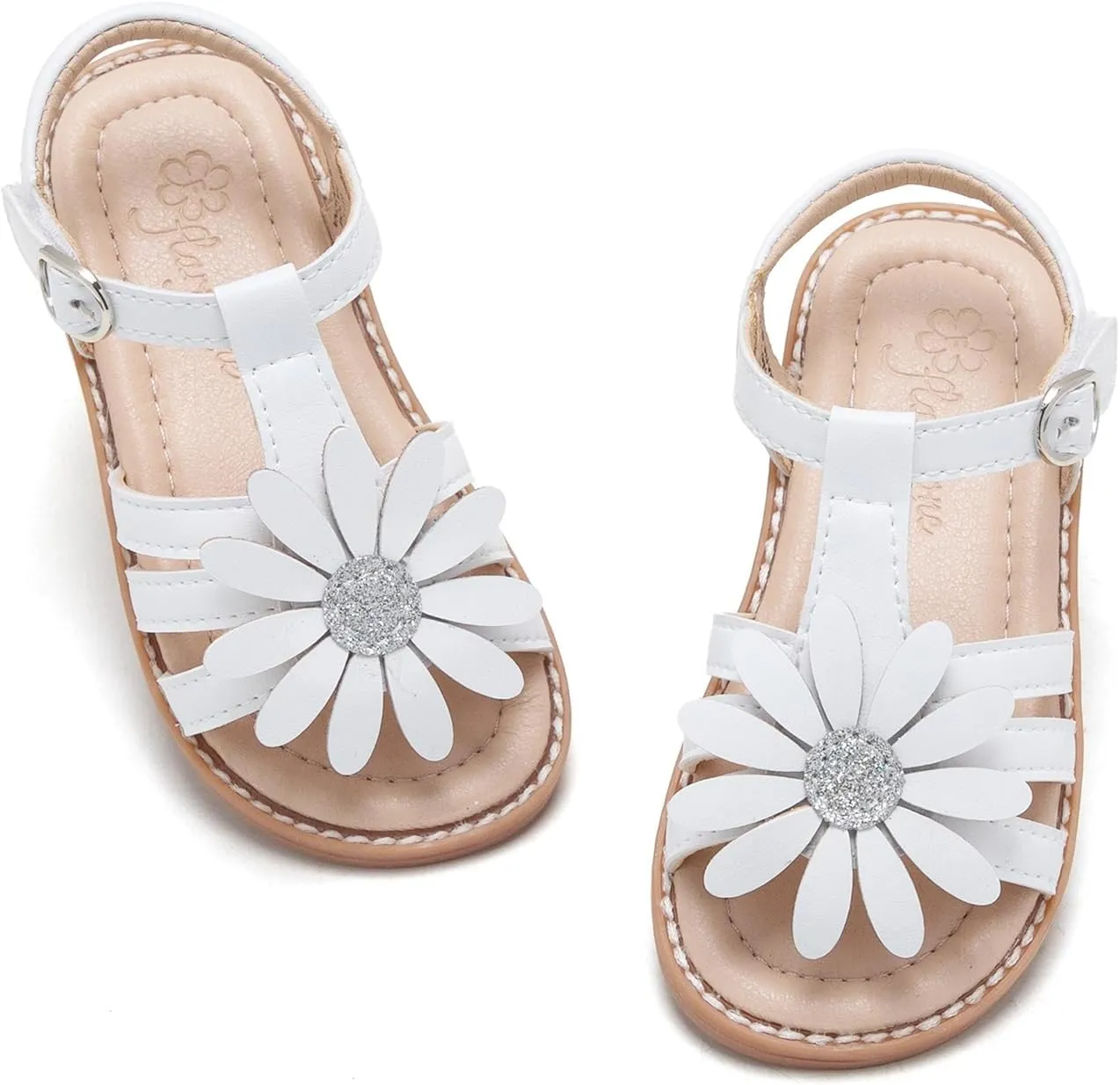 Flaryzone Toddler Little Girls Glitter Flower Open-Toe Flat Dress Sandals Summer Shoes