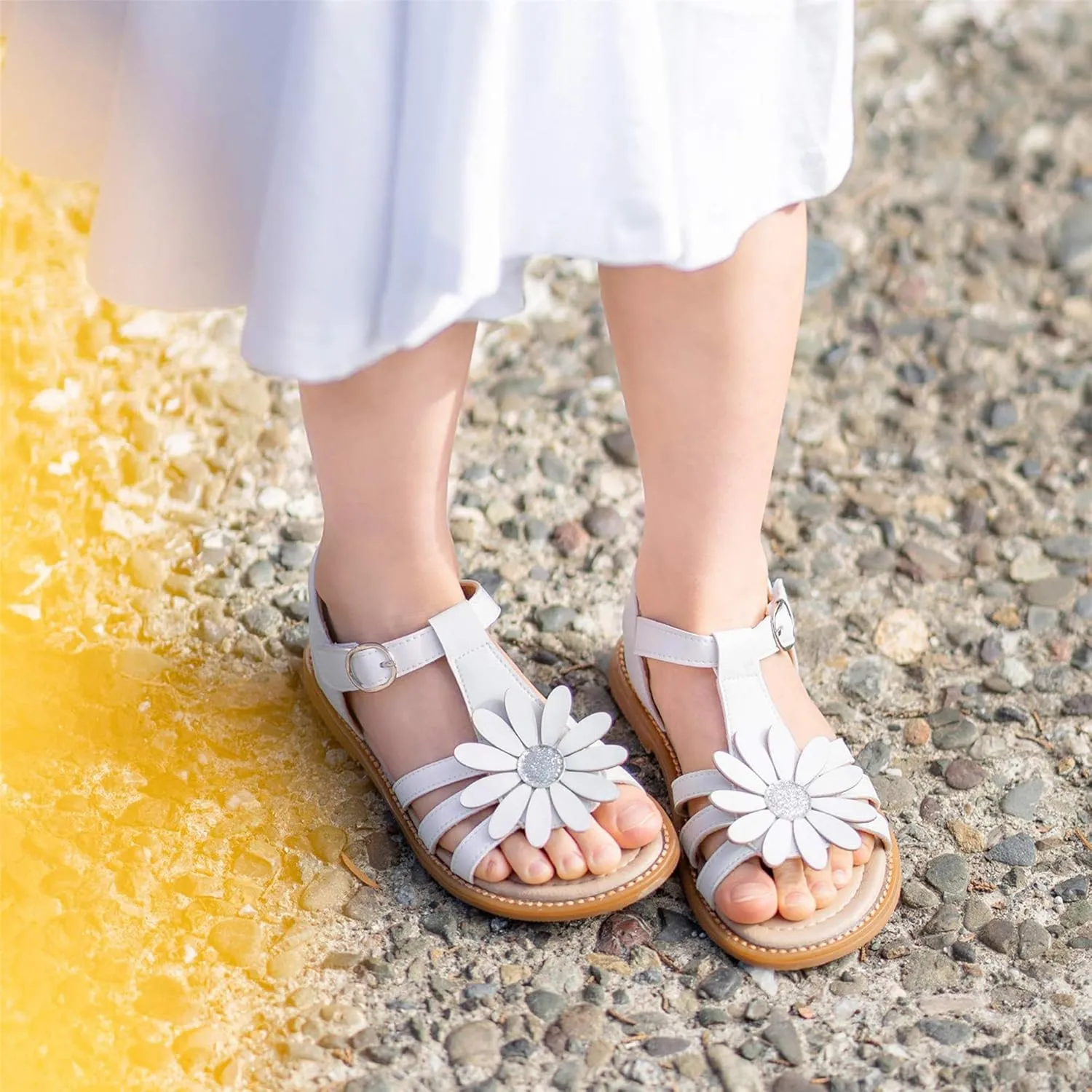 Flaryzone Toddler Little Girls Glitter Flower Open-Toe Flat Dress Sandals Summer Shoes