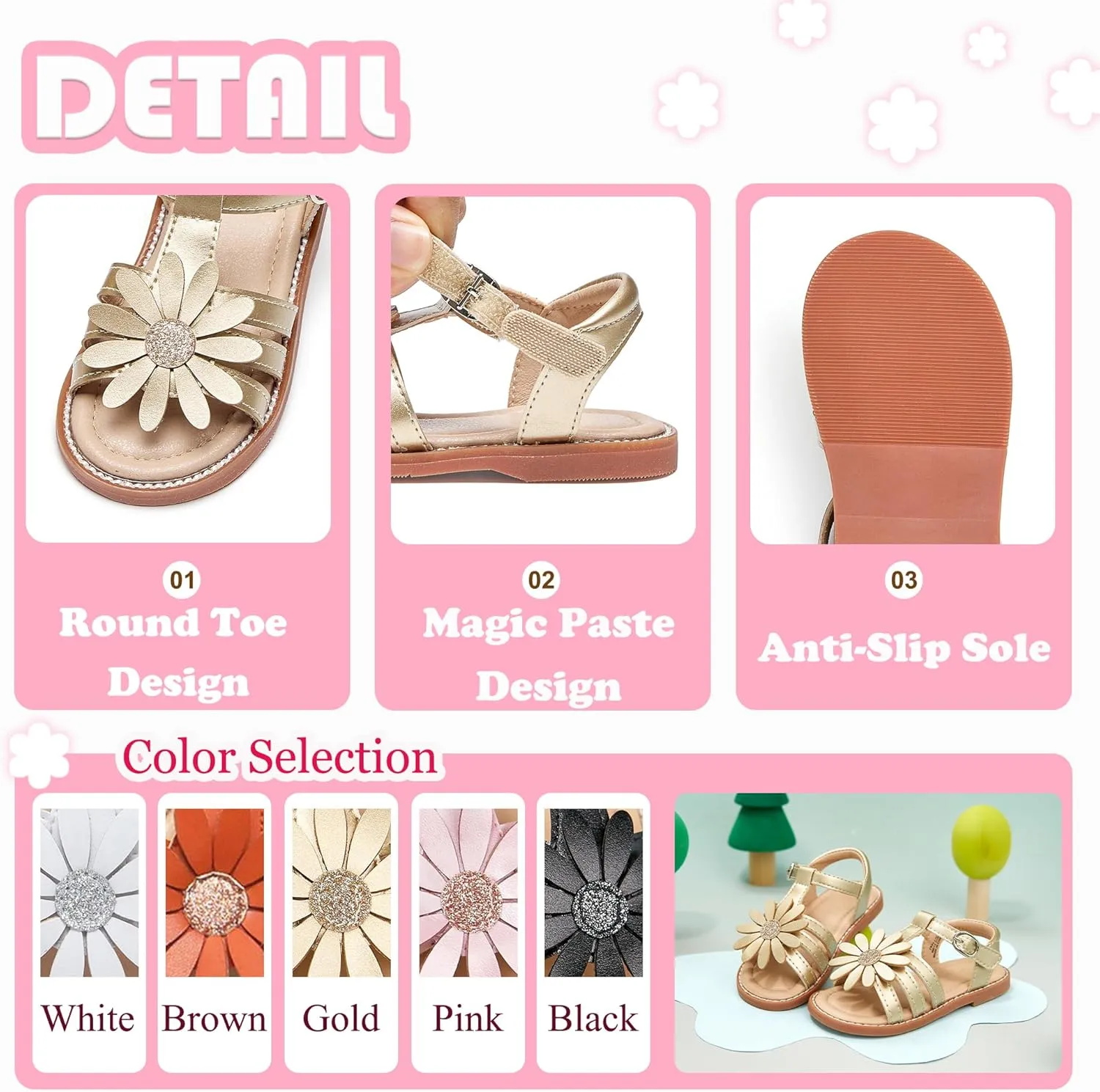 Flaryzone Toddler Little Girls Glitter Flower Open-Toe Flat Dress Sandals Summer Shoes