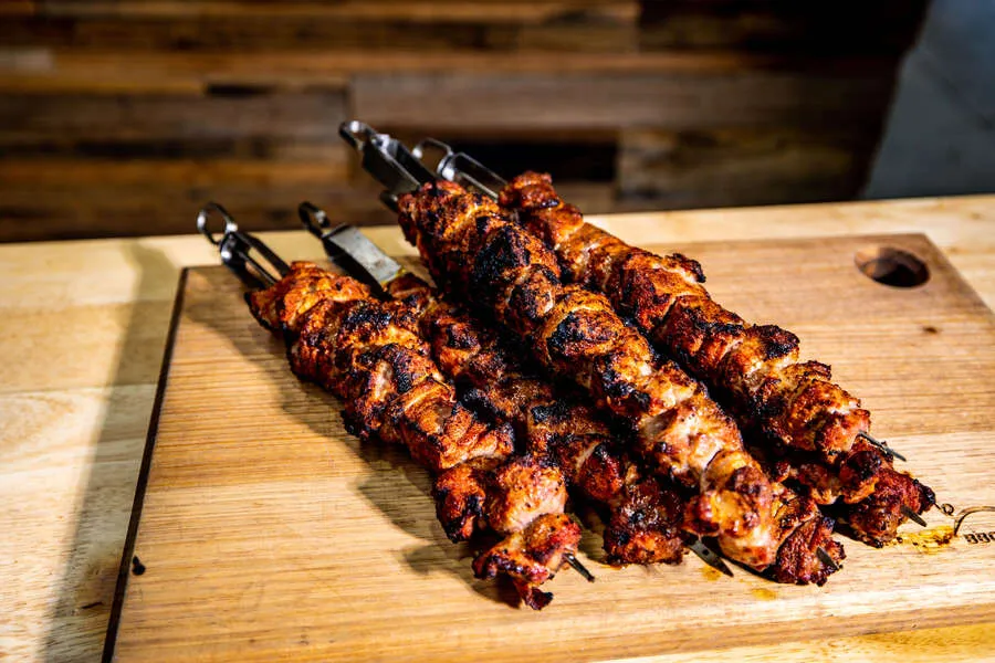 Flat BBQ Kebab Skewers with Easy Sliding Handle