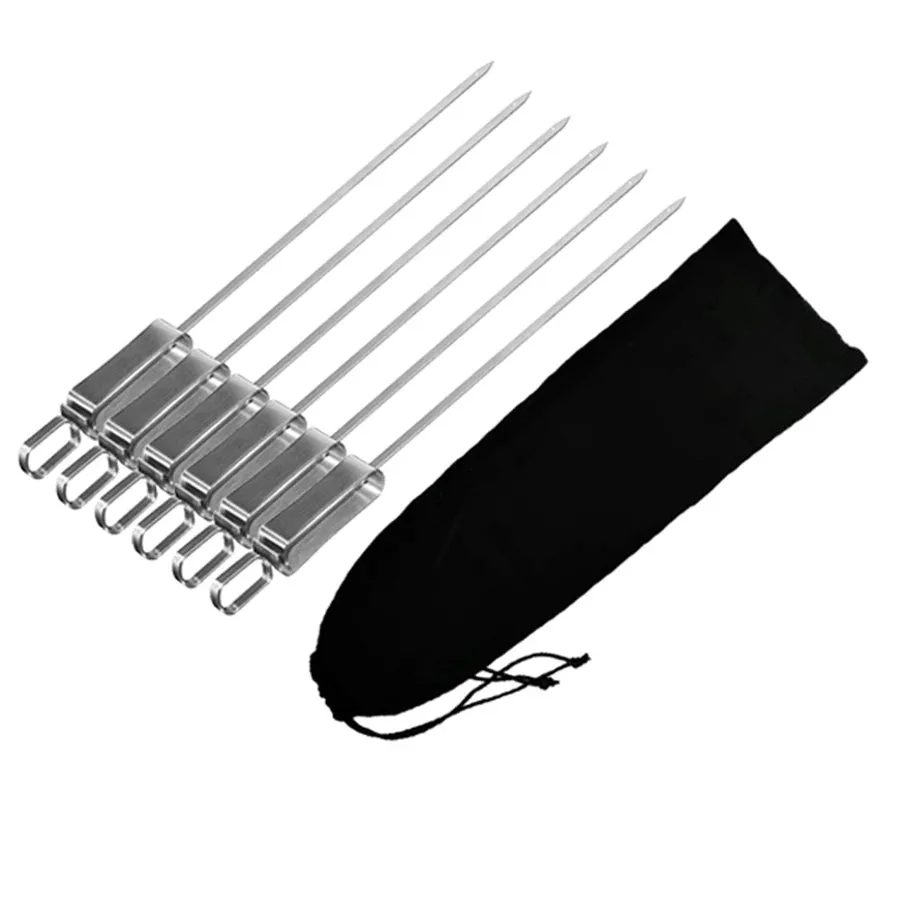 Flat BBQ Kebab Skewers with Easy Sliding Handle
