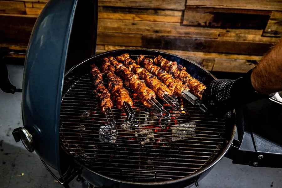 Flat BBQ Kebab Skewers with Easy Sliding Handle