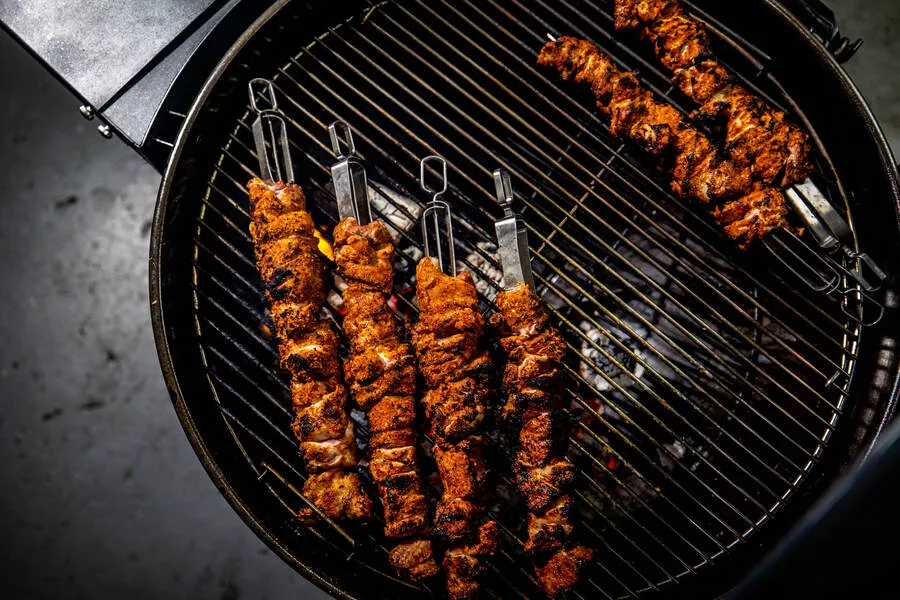 Flat BBQ Kebab Skewers with Easy Sliding Handle
