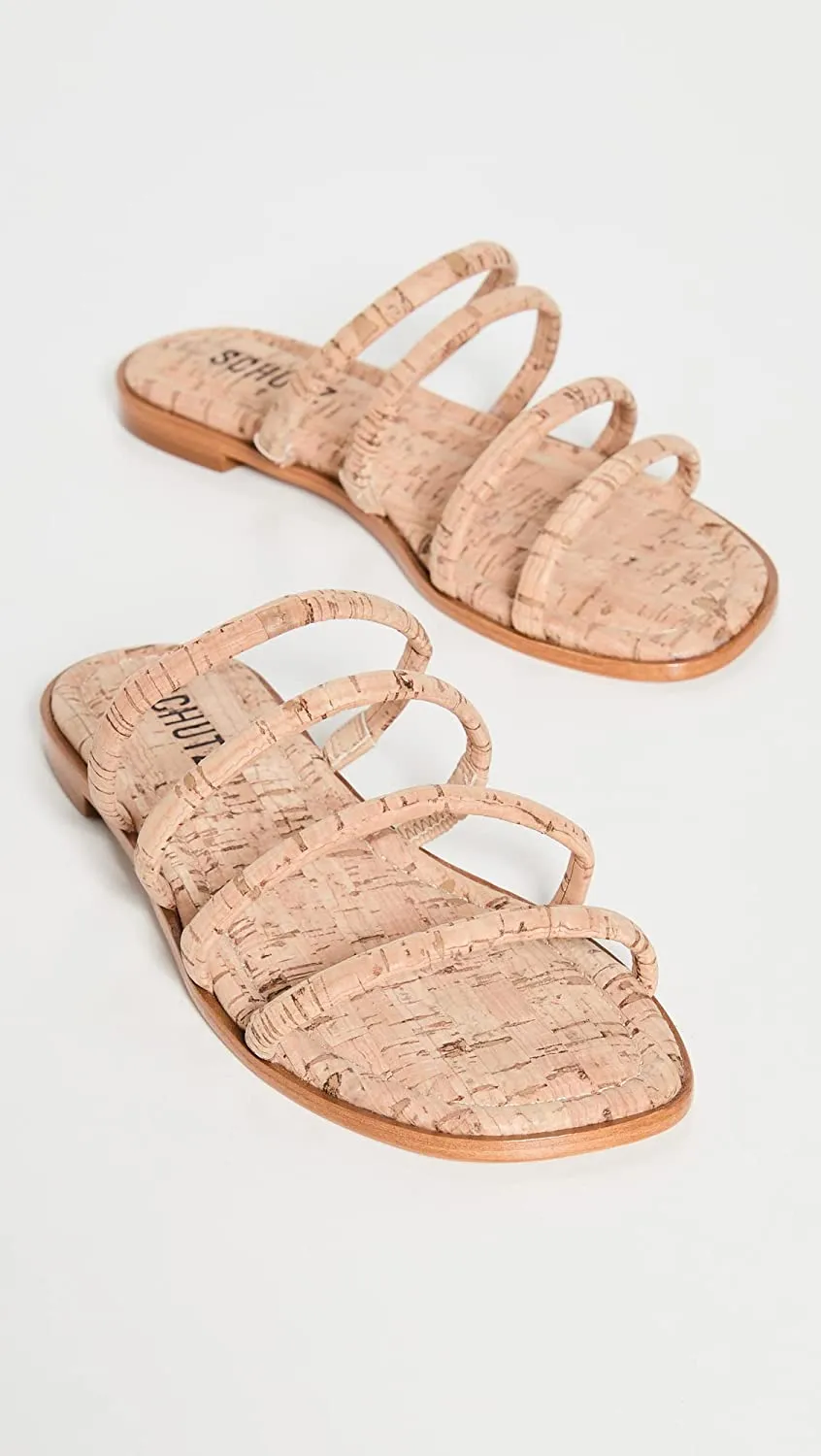 Flat Satisfaction guaranteed Sophisticated On Open Cari Schutz Square-Toe Sandals Toe Strappy Natural Silhouette Slip