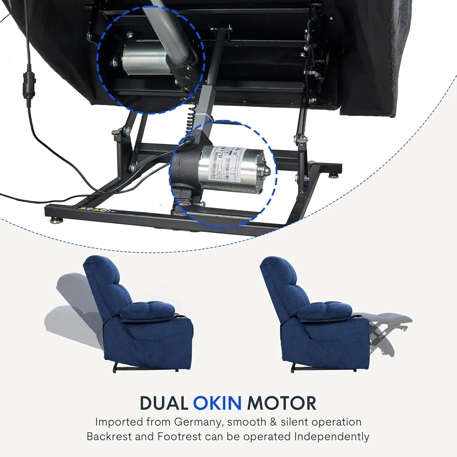 FLEXISPOT XL5 Dual OKIN Motor Power Lift Recliner Chair for Elderly, Lay Flat Electric Recliner with Massage & Heat, USB Ports, Fabric Reclining Sofa for Living Room Bedroom, Blue