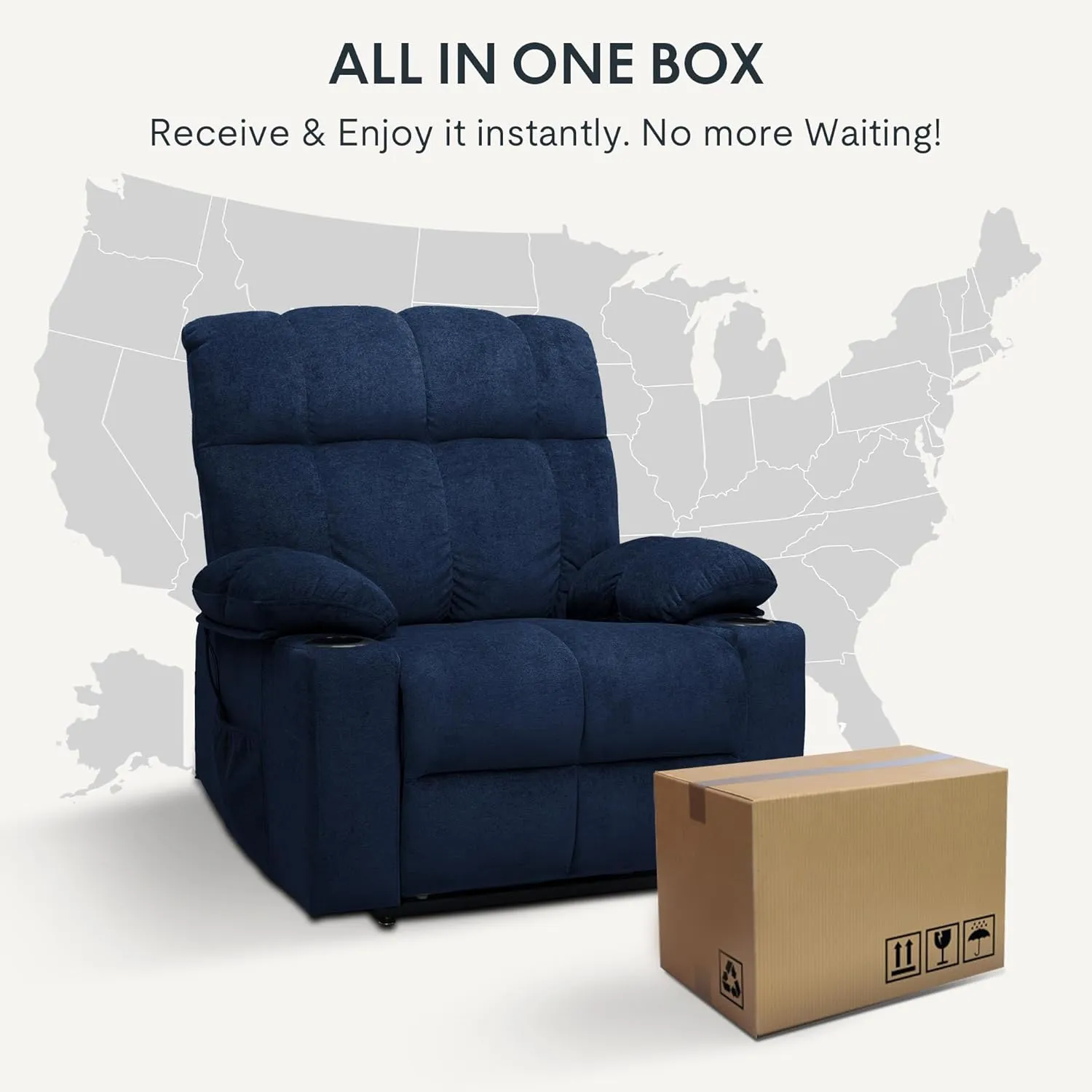 FLEXISPOT XL5 Dual OKIN Motor Power Lift Recliner Chair for Elderly, Lay Flat Electric Recliner with Massage & Heat, USB Ports, Fabric Reclining Sofa for Living Room Bedroom, Blue