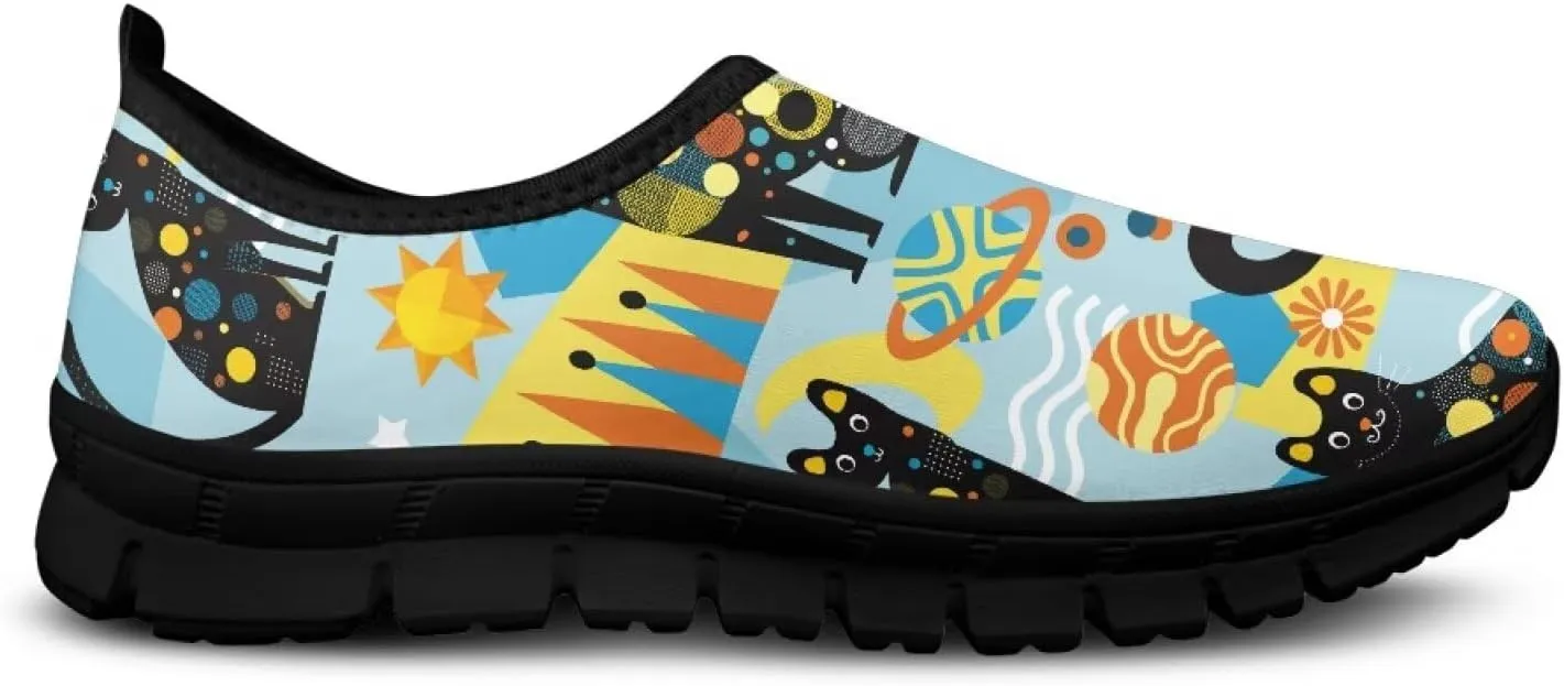 Flowers Casual House Shoes Breathable Mesh Sneakers for Women Comfort Soft Anti-Slip Shock Absorption EVA Sole Hiking Shoes for Outdoor Size 5.5-11.5 Black Sole