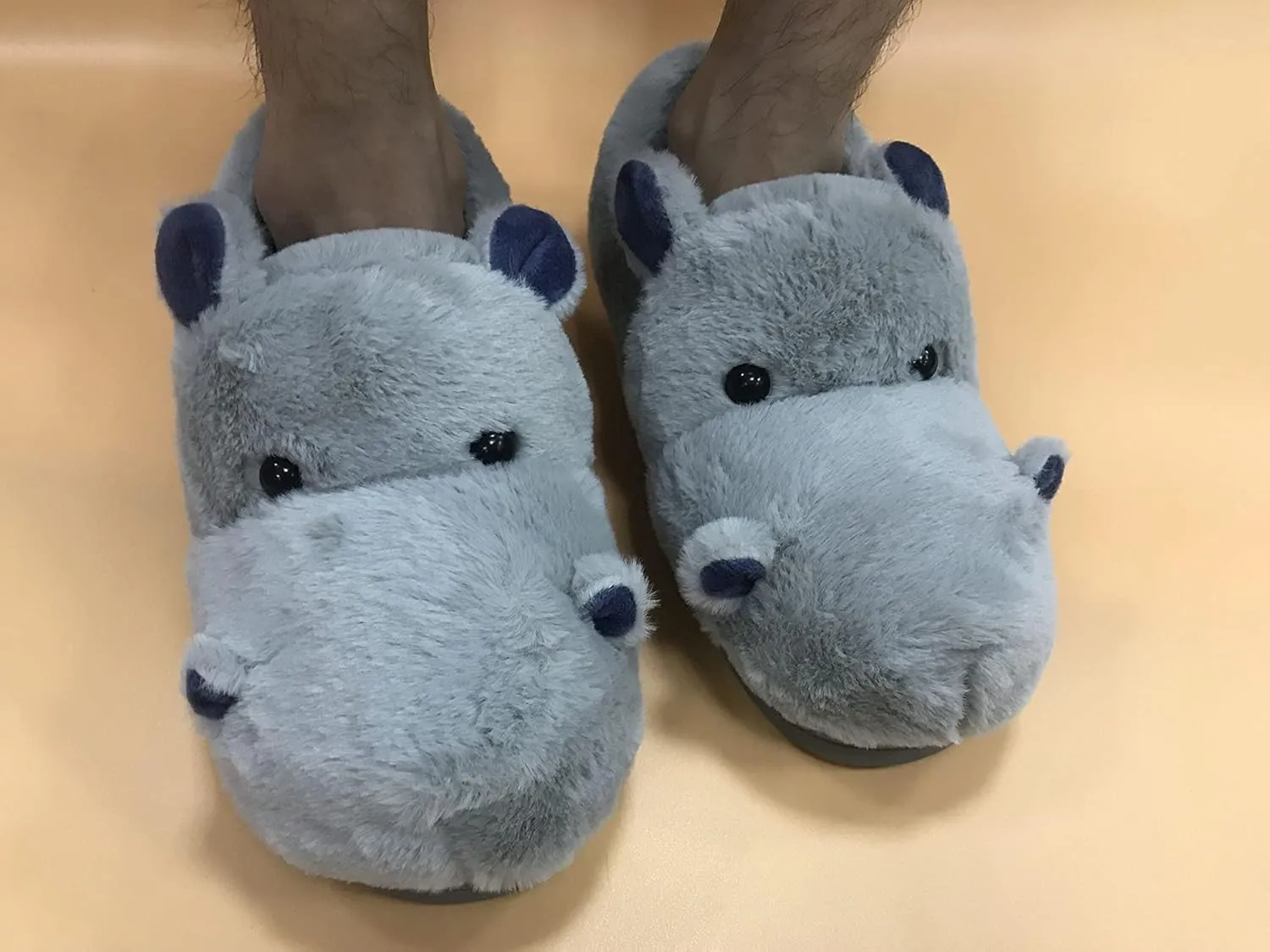Fluffy Hippo Slippers for Women Men,Comfy House Shoes Bedroom Slippers Non Skid