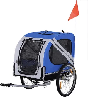 Folding Dog Bike Trailer, Wagon Cargo Carrier for Travel with Universal Hitch, 3 Doors, Safety Flag, Easy to Connect & Disconnect