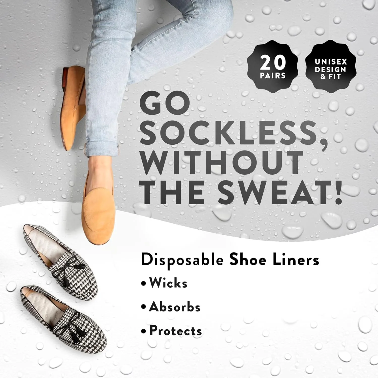 FOOTPALM Disposable Shoe Liner for Sweaty Feet Pre-Cut No Show Sock Insert for Women & Men Moisture Wick No Slip No Stink Barefoot Shoe Insert Ultra Thin Shoe Insole 20 Pairs (US M15)