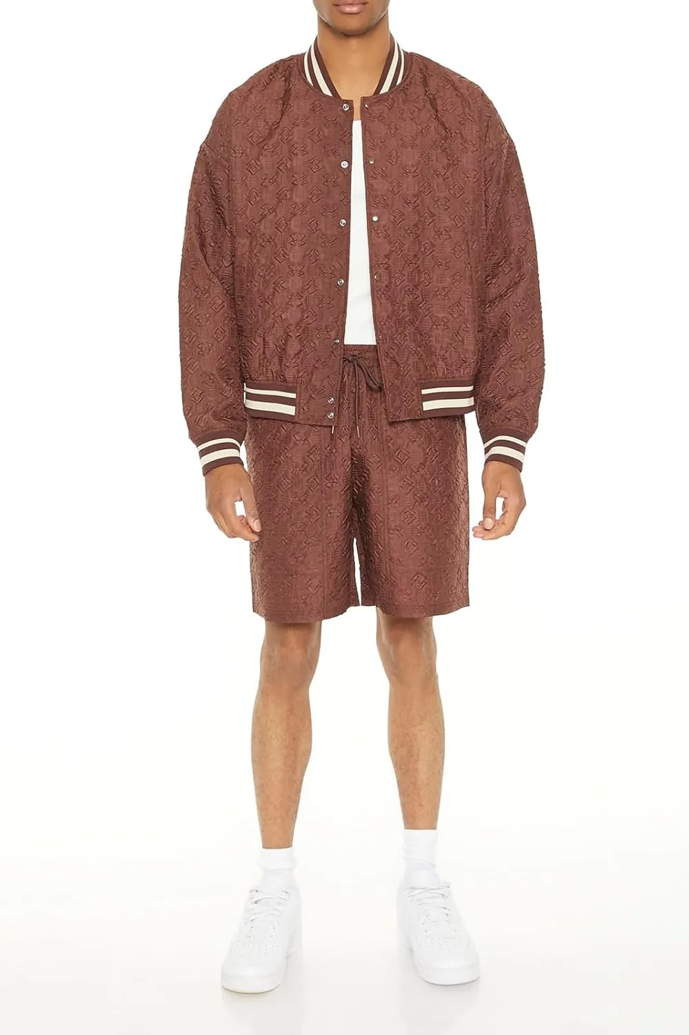 Forever 21 Men's Textured Varsity Bomber Jacket