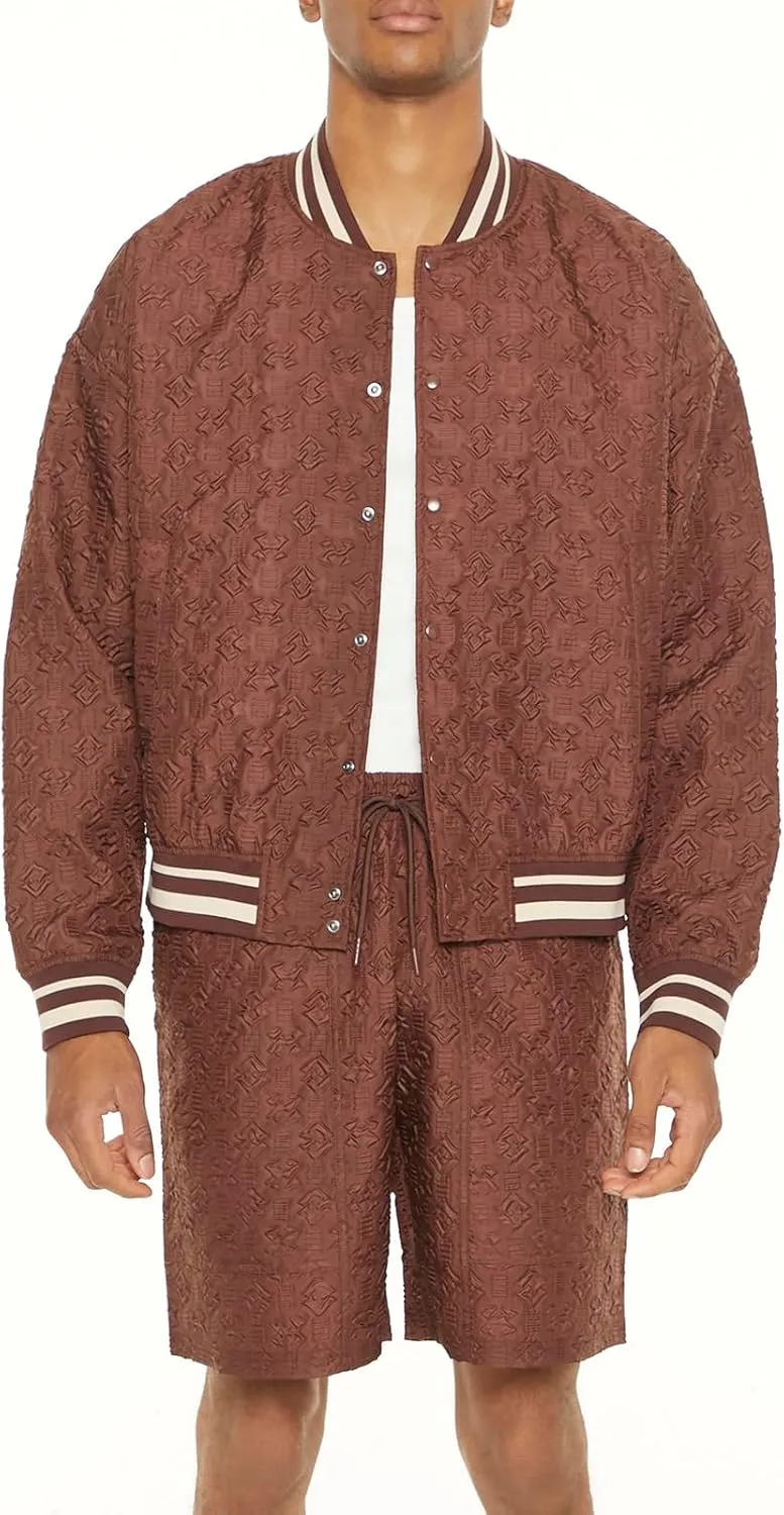 Forever 21 Men's Textured Varsity Bomber Jacket