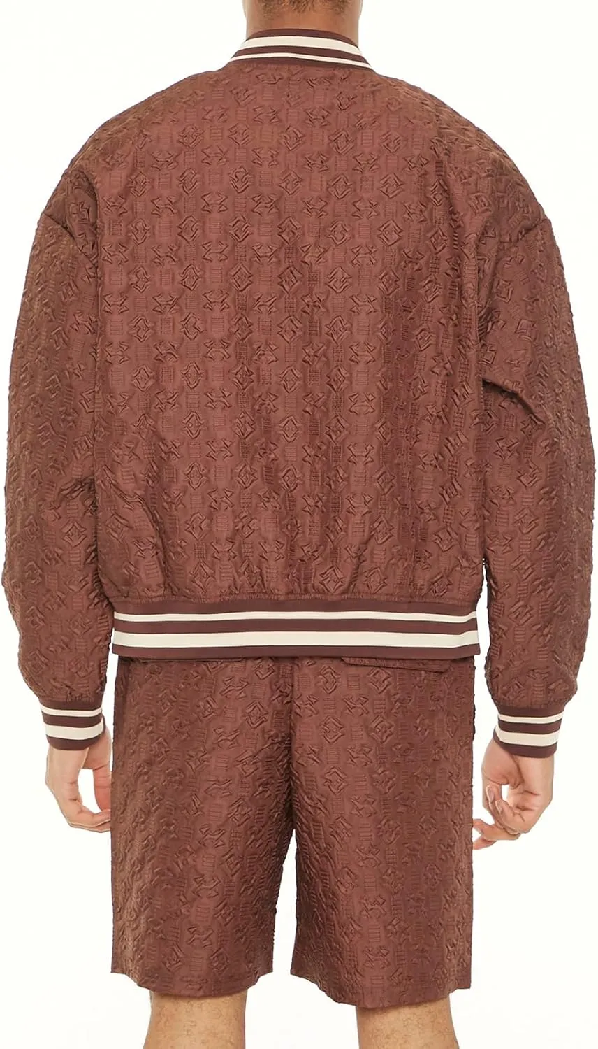 Forever 21 Men's Textured Varsity Bomber Jacket