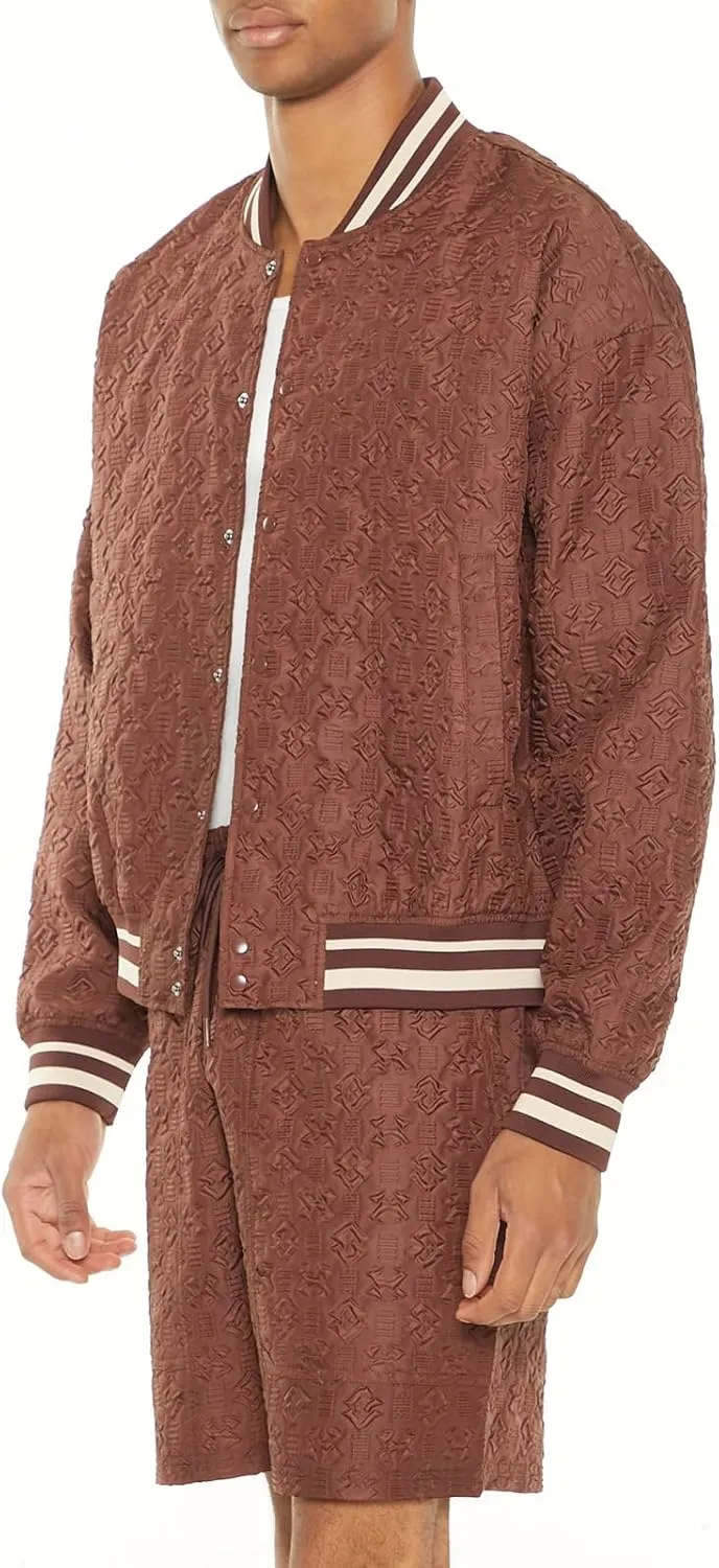Forever 21 Men's Textured Varsity Bomber Jacket