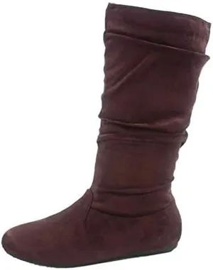 Forever Womens Round Toe Slouch Vegan Comfy Flat Mid Calf Tall Boots