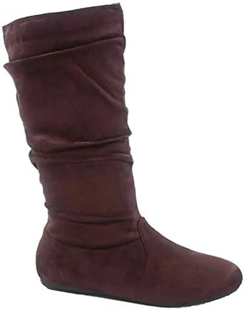 Forever Womens Round Toe Slouch Vegan Comfy Flat Mid Calf Tall Boots