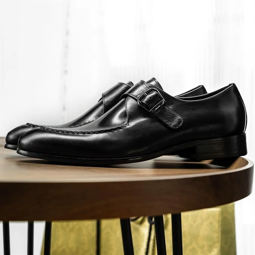 Formal Shoes for Men Slip On Pointed Toe Genuine Leather Split Toe Monk Strap Low Top Rubber Sole Resistant Non Slip Outdoor