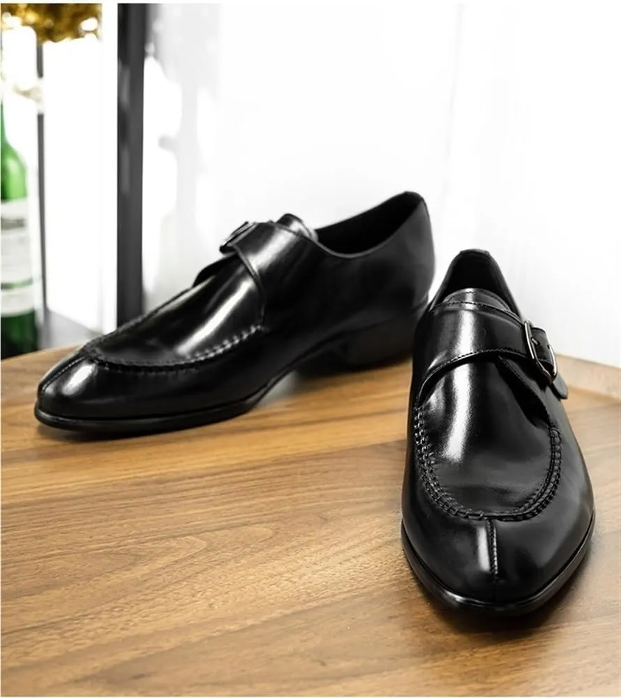 Formal Shoes for Men Slip On Pointed Toe Genuine Leather Split Toe Monk Strap Low Top Rubber Sole Resistant Non Slip Outdoor