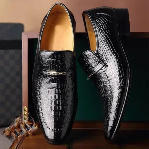Formal Shoes for Men Slip On Pointed Toe Mens Leather Shoes New Luxury Crocodile Pattern Men's Business Dress Shoes Casual Social Shoes Male Wedding Footwear Anti-Slip Low Top Non Slip Prom