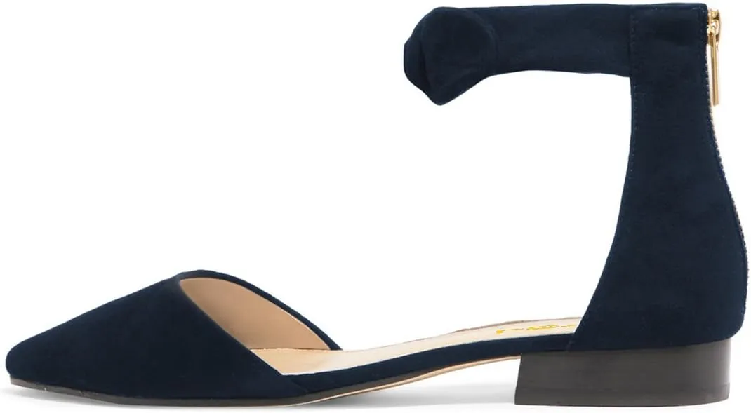 FSJ Women Classic Pointy Toe Ankle Strap D'Orsay Flats Zipper Comfortable Walking Shoes Size 4-15 US