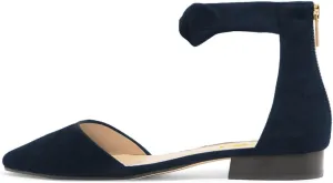 FSJ Women Classic Pointy Toe Ankle Strap D'Orsay Flats Zipper Comfortable Walking Shoes Size 4-15 US
