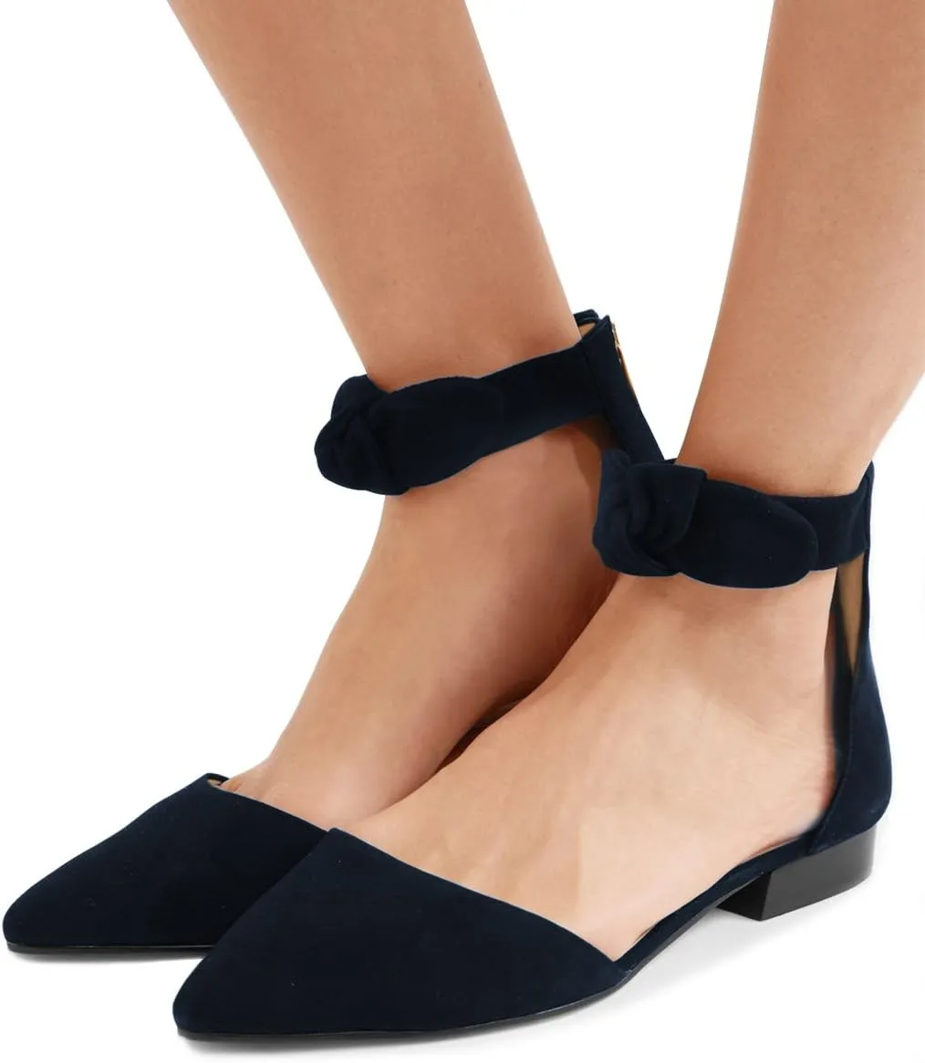 FSJ Women Classic Pointy Toe Ankle Strap D'Orsay Flats Zipper Comfortable Walking Shoes Size 4-15 US
