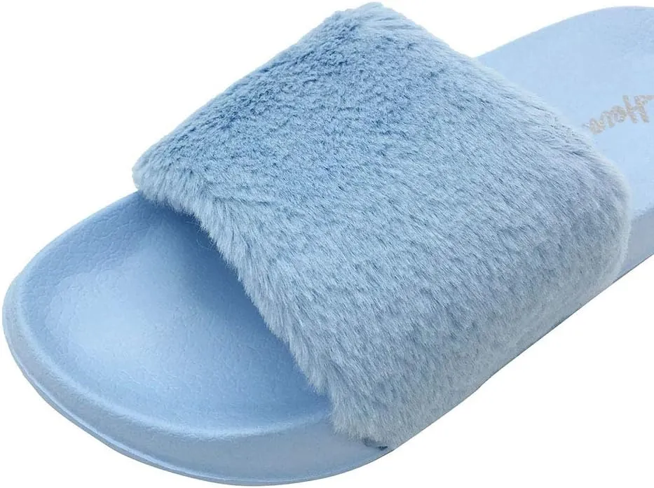 FUNKYMONKEY Women's Slides Faux Fur Cute Fuzzy Slippers Comfort Flat Sandals
