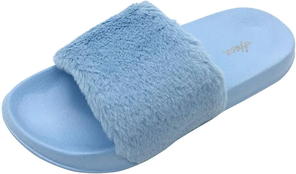 FUNKYMONKEY Women's Slides Faux Fur Cute Fuzzy Slippers Comfort Flat Sandals