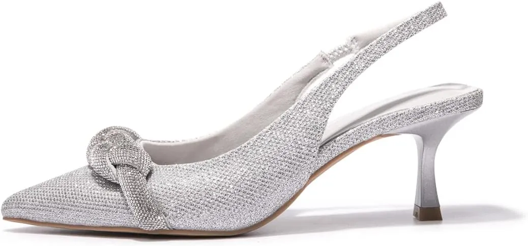 FUNKYMONKEY Women's Slingback Pumps Shoes, Elastic Strap Pointed Toe Kitten Heel Dress Wedding Party Shoes
