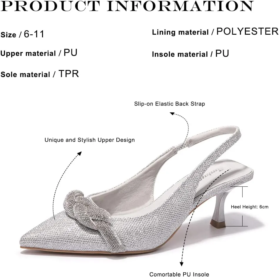 FUNKYMONKEY Women's Slingback Pumps Shoes, Elastic Strap Pointed Toe Kitten Heel Dress Wedding Party Shoes