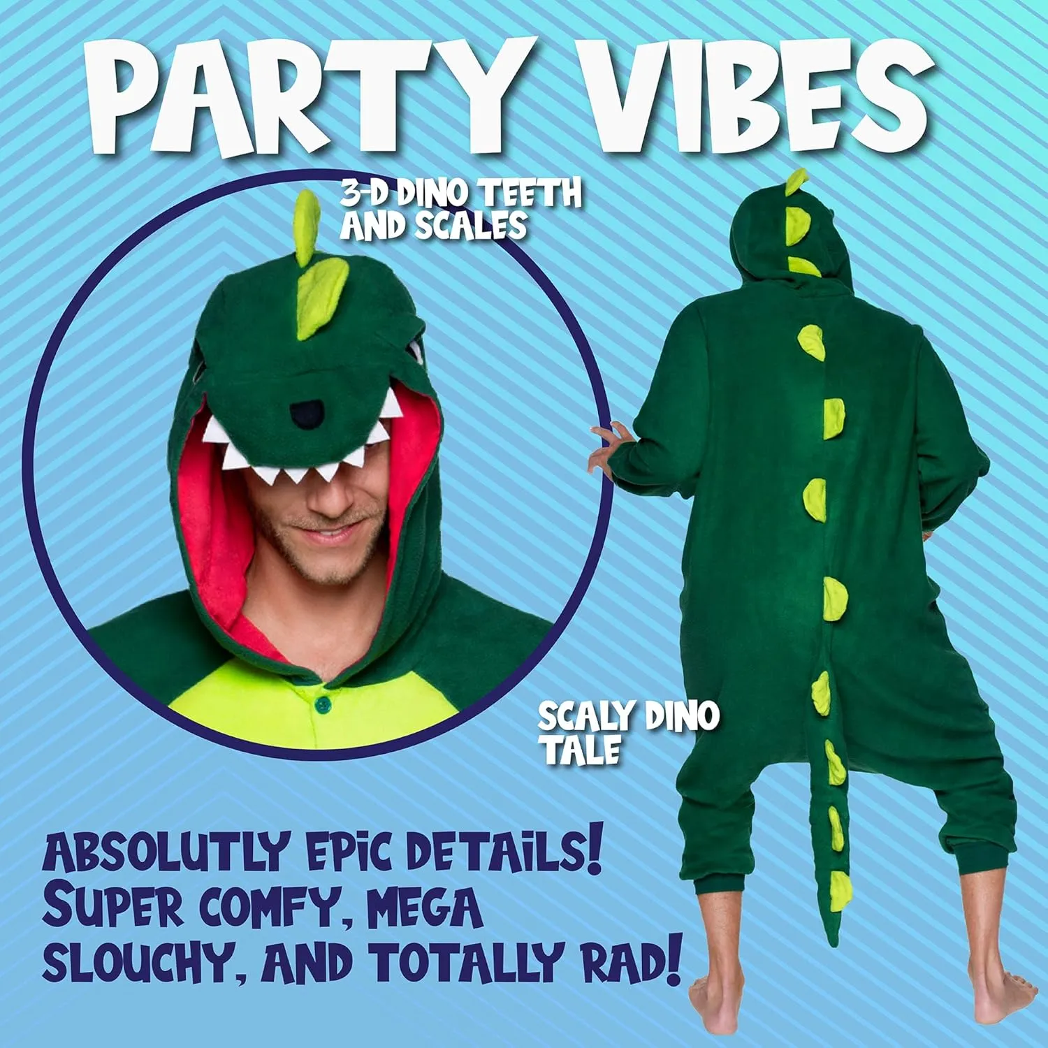 Funziez! Dinosaur Adult Onesie - T-Rex Halloween Costume - Plush Dino One Piece Cosplay Suit for Adults, Women and Men
