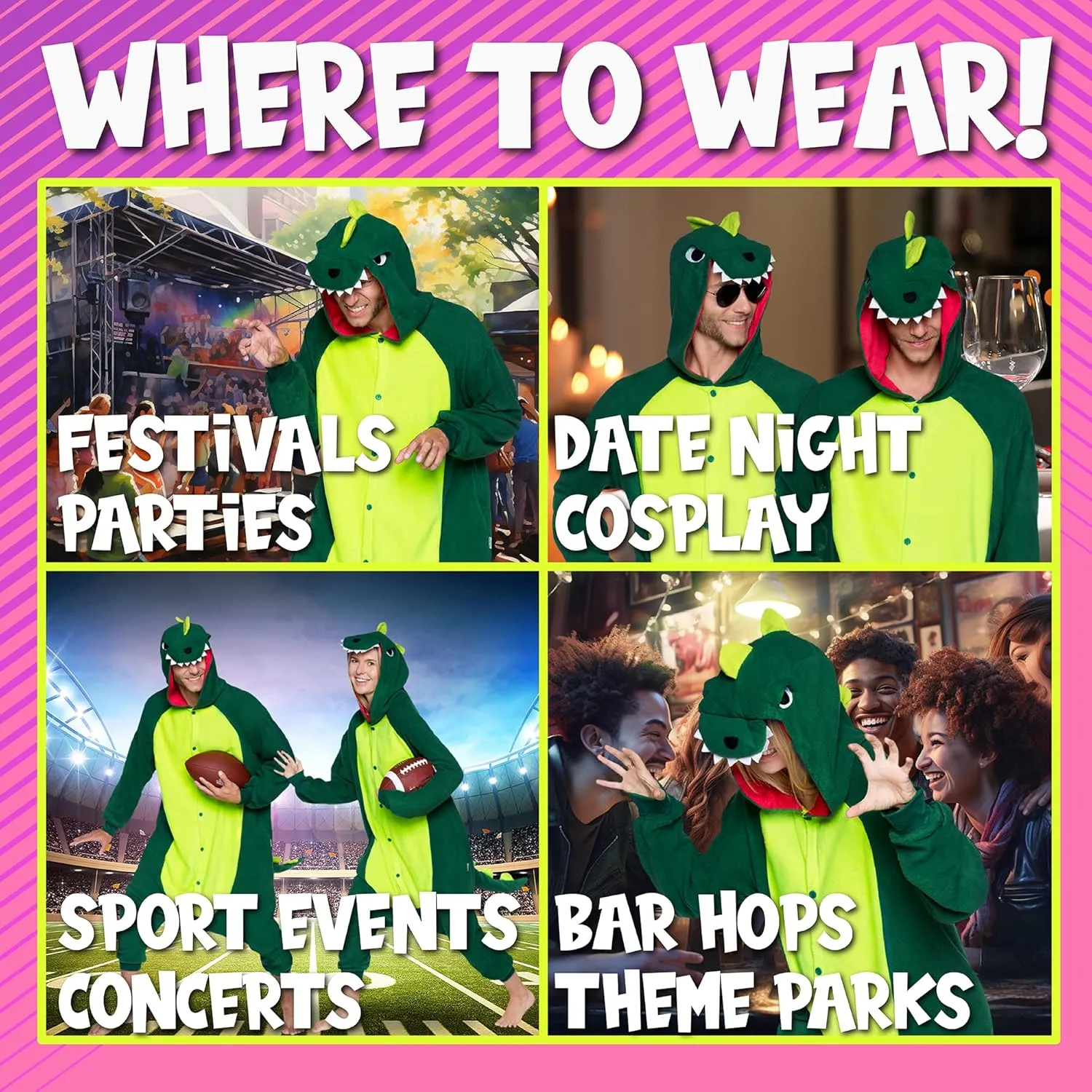Funziez! Dinosaur Adult Onesie - T-Rex Halloween Costume - Plush Dino One Piece Cosplay Suit for Adults, Women and Men