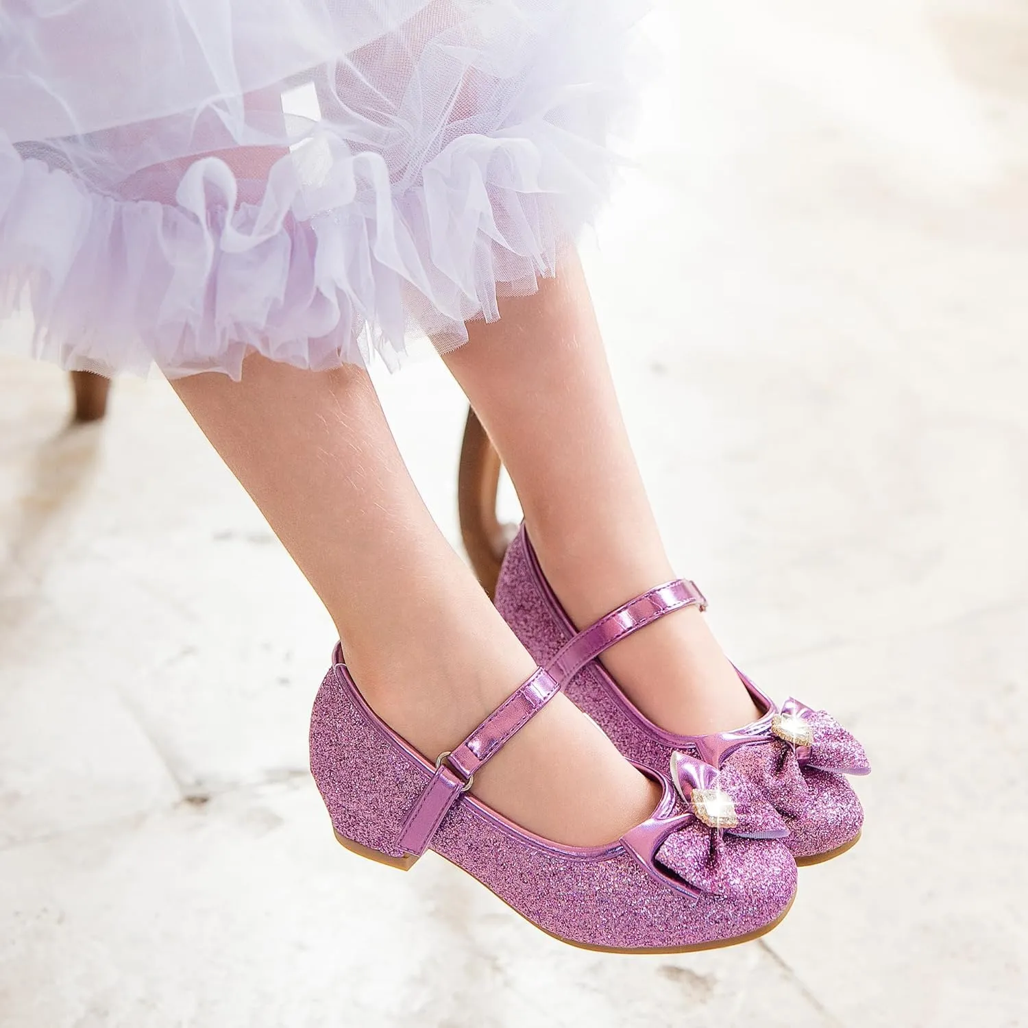 Furdeour Girls Dress Shoes Mary Jane Wedding Flower Bridesmaids Heels Glitter Princess Shoes for Kids Toddler