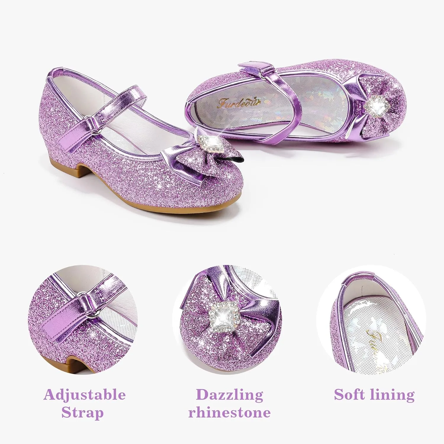 Furdeour Girls Dress Shoes Mary Jane Wedding Flower Bridesmaids Heels Glitter Princess Shoes for Kids Toddler