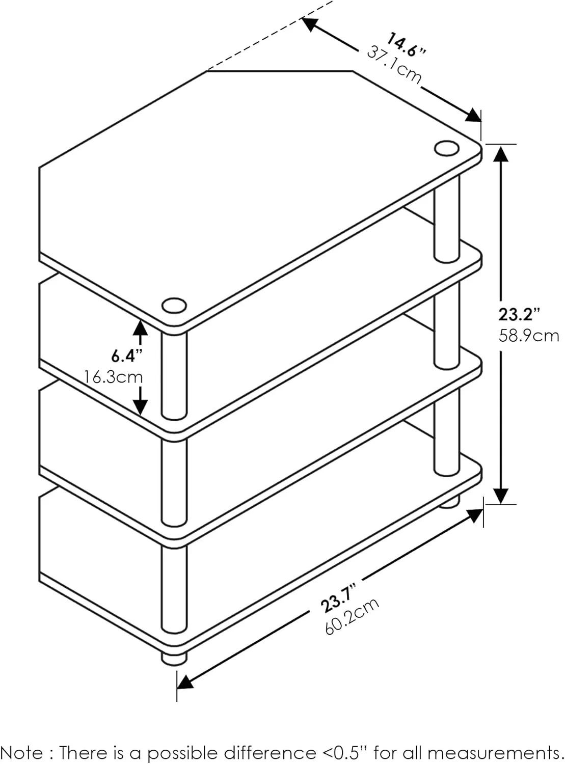 Furinno Turn-N-Tube Easy Assembly 4-Tier Petite Entertainment Center / TV Stand / TV Unit / TV Desk, Blackwood