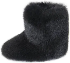 Gegefur Women's Faux fur Boot Furry Fluffy Short Snow Boot Mid-Calf Boots Warm Comfortable Outdoor Flat Shoes