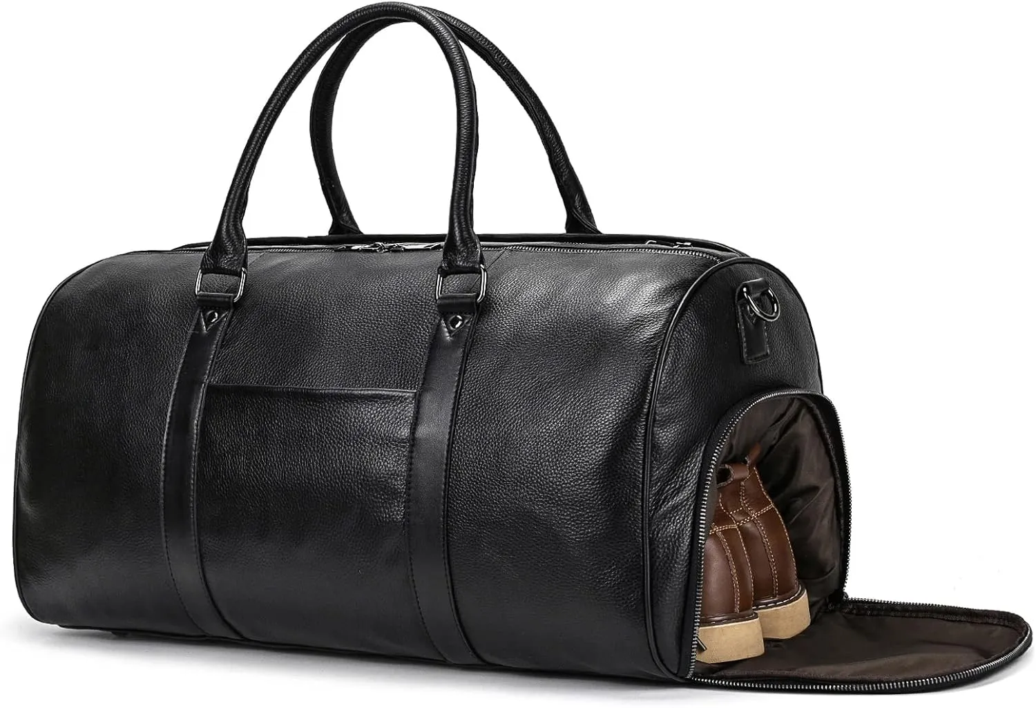 Genuine Leather Travel Duffel Bags for Men and Women Overnight Weekend Leather Bags Sports Gym Duffle, 9428 Black