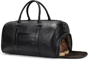 Genuine Leather Travel Duffel Bags for Men and Women Overnight Weekend Leather Bags Sports Gym Duffle, 9428 Black