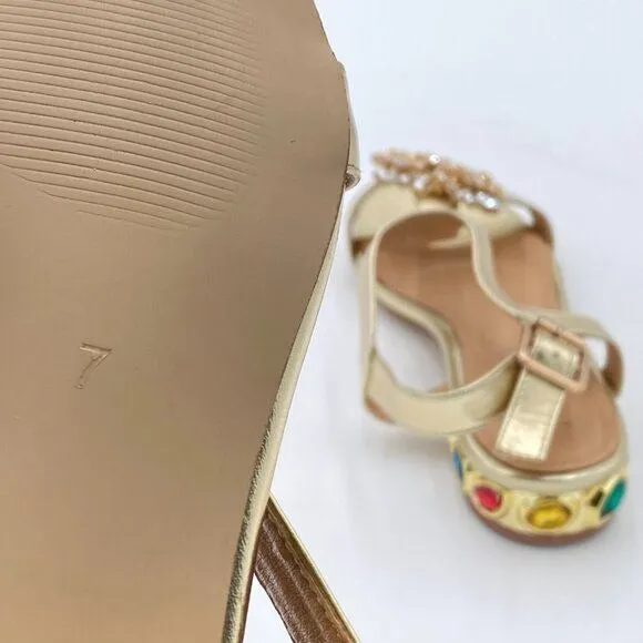 Gold Comfort Open Toe Rhinestone T-Strap Sandals Ankle Strap Low Heel Easy Shoes